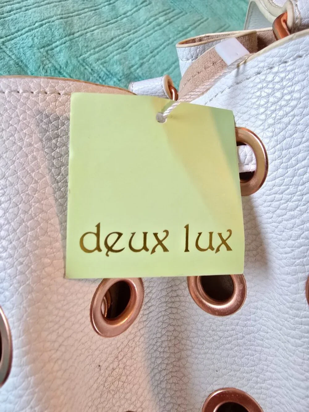 NWT Deux Lux White Grommet Bucket Bag Drawstring Shoulder Crossbody